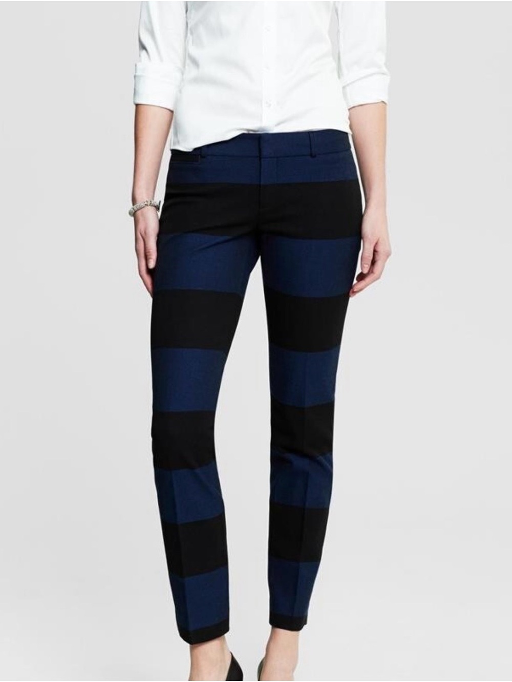Banana Republic Navy and Black Rugby Striped Skinny Jeans